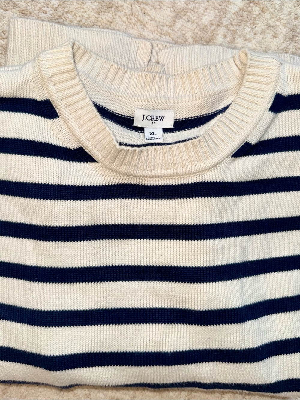 J Crew Factory Women’s Navy Cream Striped Crew Neck Sweater XL
